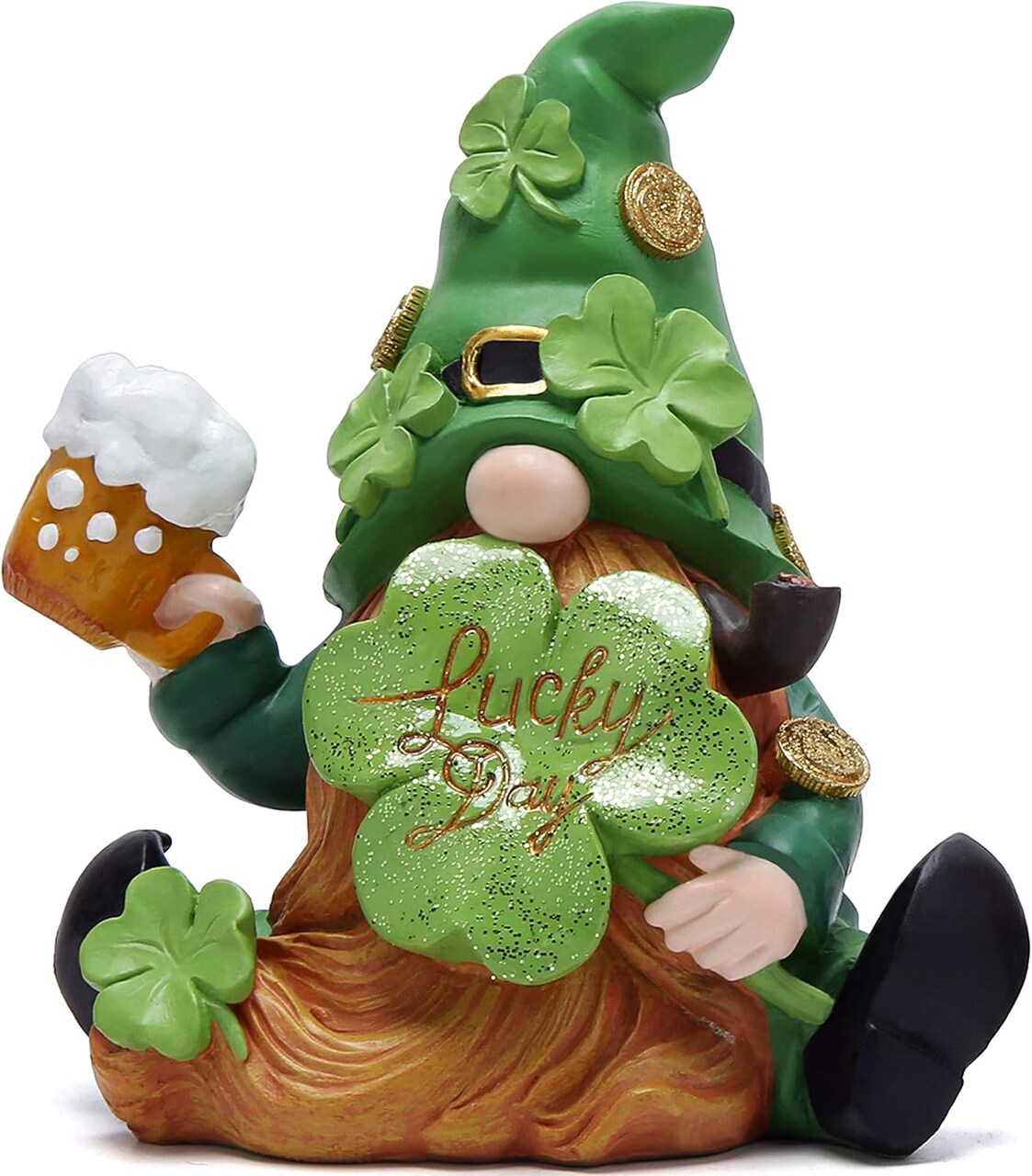 Green St. Patrick’s Day Handmade Gnome – 6" Resin Standing Figurine, Irish Elf Scandinavian Yule Nordic Style Spring & Holiday Indoor Home Décor (Green)
